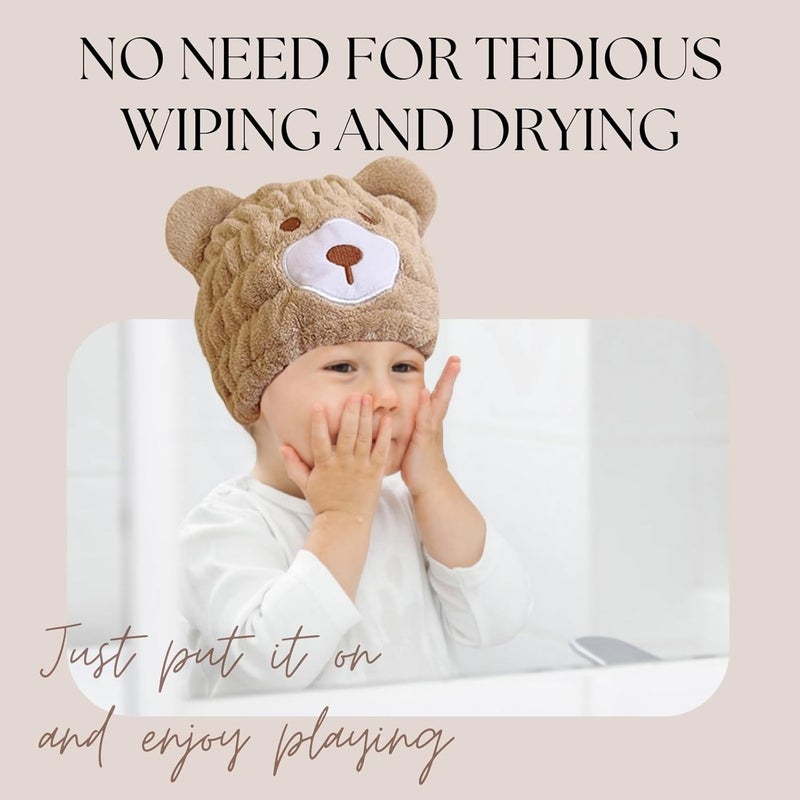 LCBD Microfiber Hair Towel Wrap for Kids, Brown Bear Dry Hair Cap Suck Water, Absorbent Quick Girls Boys Hair Drying Towel, Lightweight Bouncy Hat Headscarf for Wet Hair - Image 5